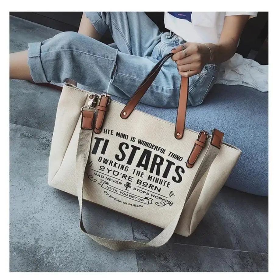1 Stück Neue koreanische Edition INS Hochkapazitäts Leinwand Tote Tasche Gelegenheits Student eine Schulter Crossbody Handtasche