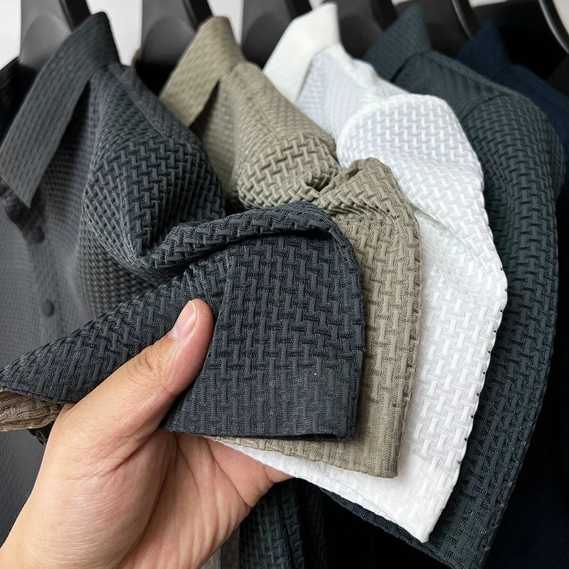 Sommer Neue männer Lop-up Hohl kurzarm Polo T-shirt Eis Seide Atmungsaktive Business-Mode T-Shirt männliche Marke Kleidung