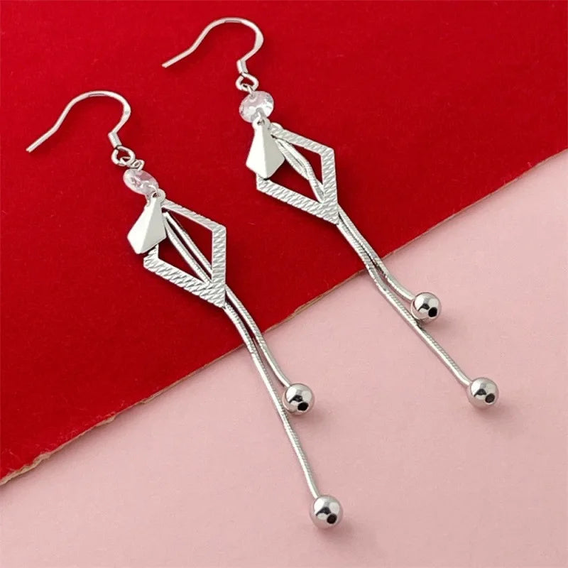925 Sterling Silber Modische Rhombus-Ohrringe mit Fransen, Geburtstagsgeschenk, Jubiläumsgeschenk, Alltagsaccessoire