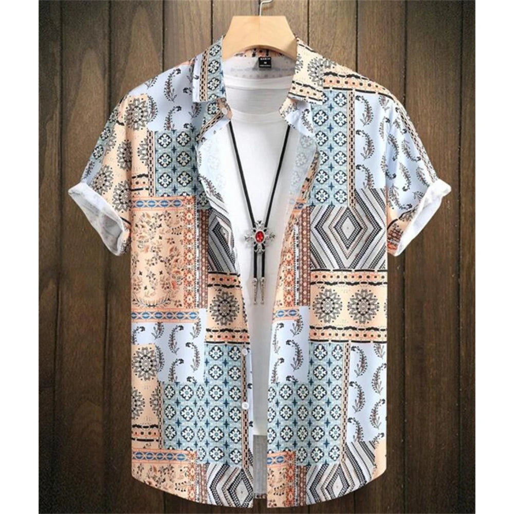 Hawaiihemd für Herren, Cashew-Blumendruck, kurzärmelig, Oberteil, Strandurlaub, lässige Herrenbekleidung, Vintage, lockeres, übergroßes Herrenhemd