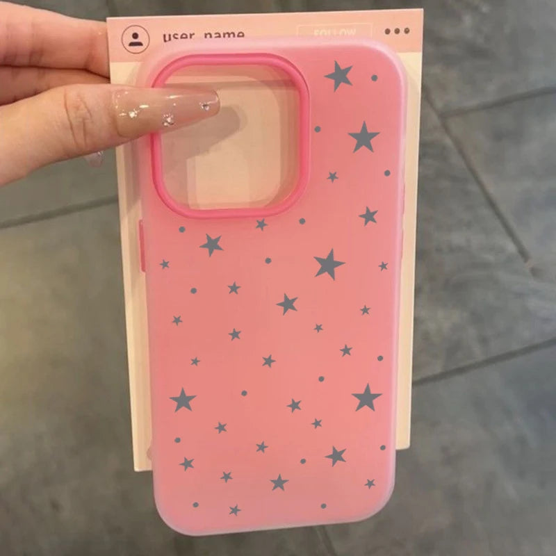 Entzückende Stern-Süßigkeitsfarben-Handyhülle für iPhone 17 Air 16 15 14 13 Pro Max 11 12 X XR XS Max 16E 7 8 Plus 2 IN1 Soft Matte Cover