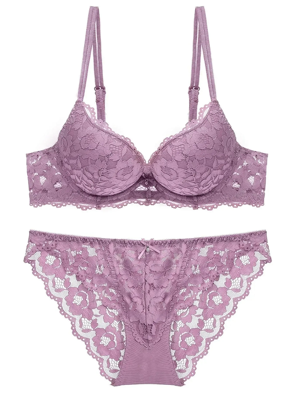1 Set elegantes Dessous-Set aus Spitzenstickerei und atmungsaktivem Stoff: Push-up-BH, durchsichtiges Höschen mit tiefer Taille – ultimativer Valentinstag