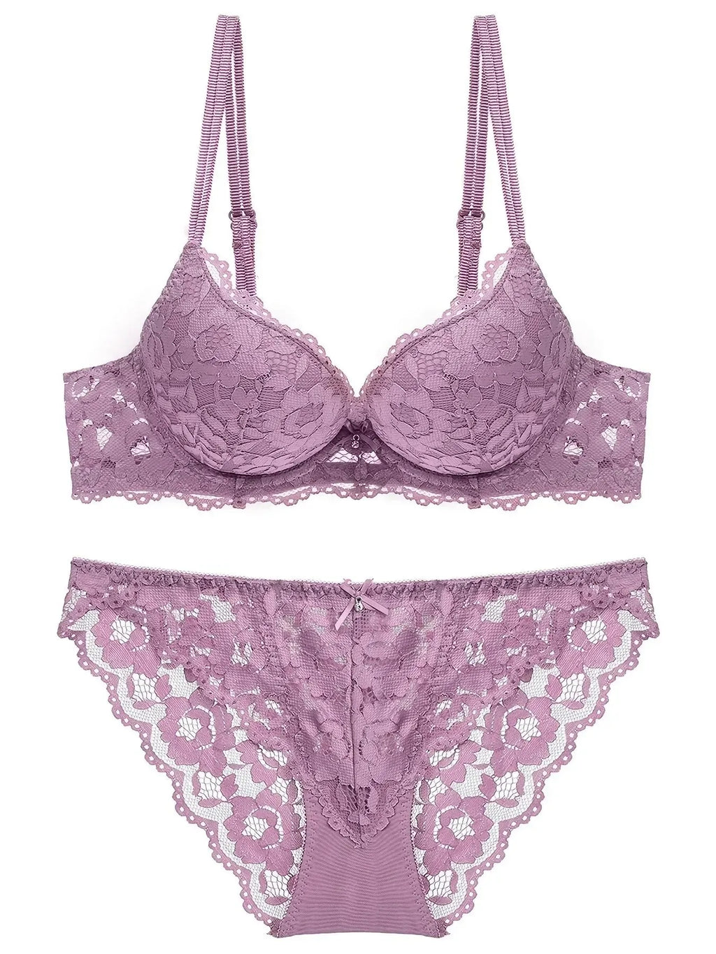 1 Set elegantes Dessous-Set aus Spitzenstickerei und atmungsaktivem Stoff: Push-up-BH, durchsichtiges Höschen mit tiefer Taille – ultimativer Valentinstag