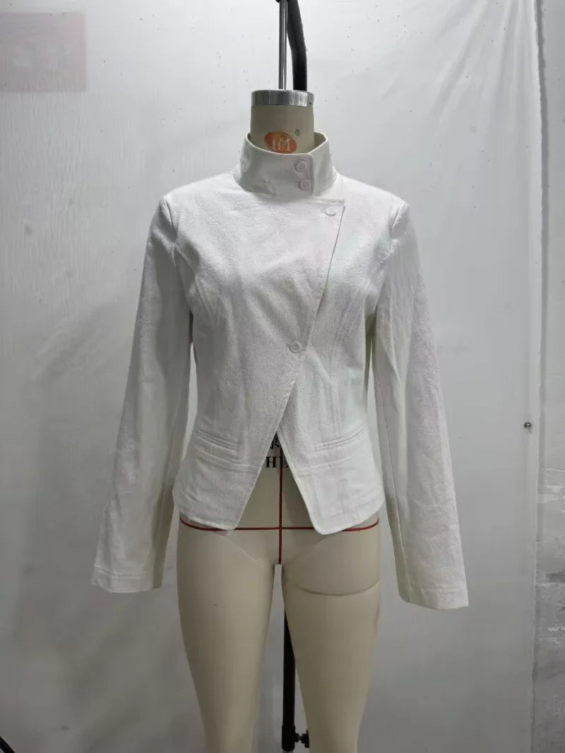 ETJ 2026 Neues Damen-Blazer-Shorts-Set mit hohem Kragen, asymmetrischer Knopfjacke, minimalistischem, maßgeschneidertem Co-Ord-Outfit