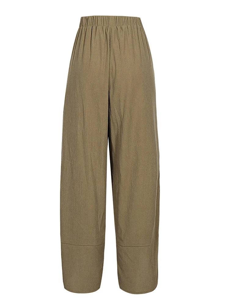 Damen-Hose in Übergröße, elastische Taille, weites Bein, lockere, lässige, einfarbige Herbst-2024, Neun-Minuten-Hose