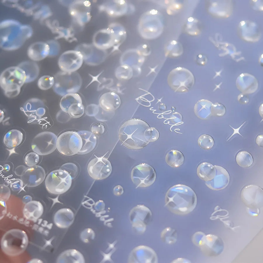 1 Stück 5D Laser Baker Light Ocean Theme Nagelaufkleber Dream Bubble Nagelaufkleber Schillernder blauer und klarer holografischer Stern DIY Maniküre