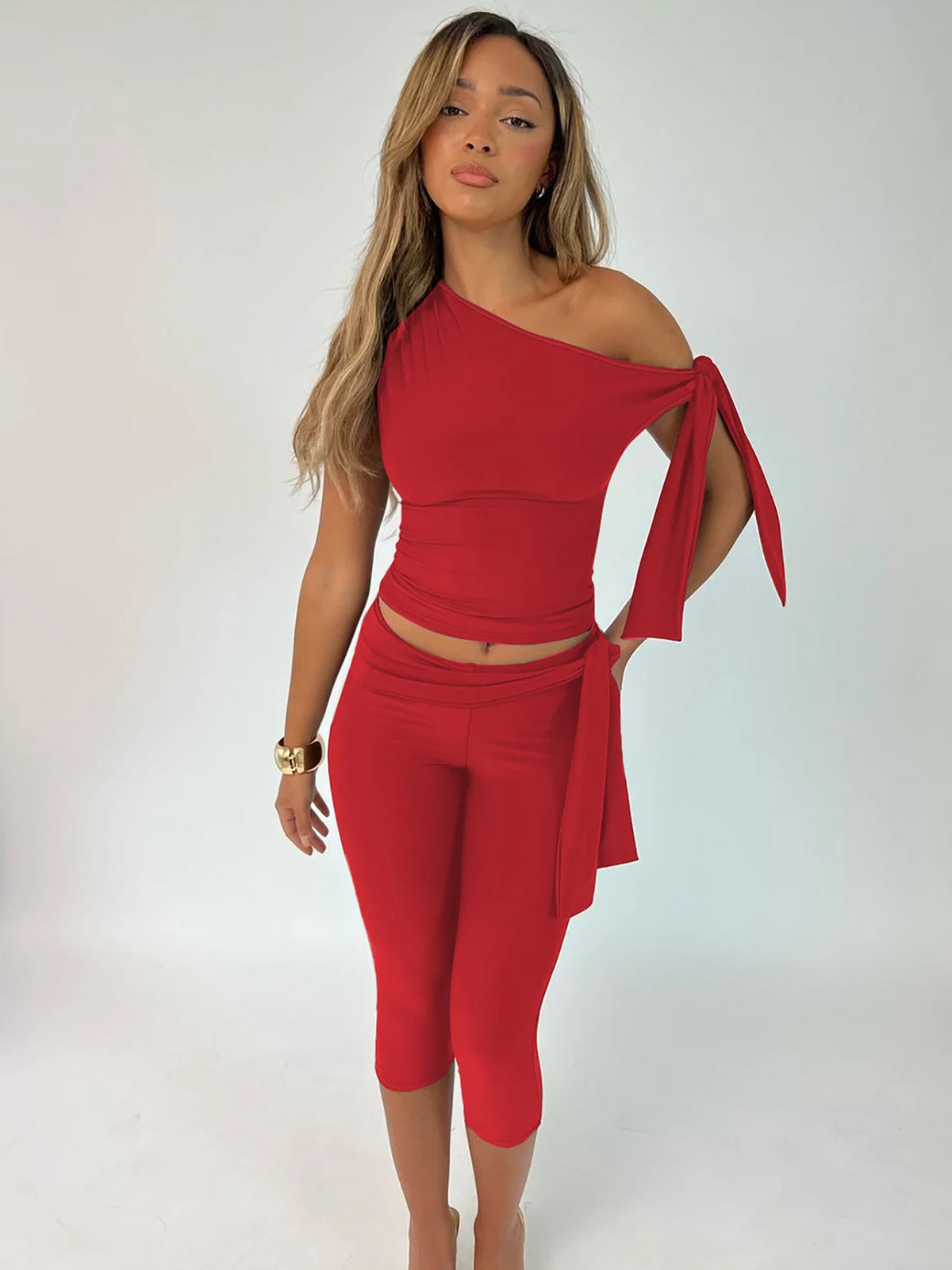Dulzura Sexy elegantes 2-teiliges Shorts-Set mit Schnürung, diagonaler Kragen, ärmelloses, figurbetontes Crop-Top und Shorts, passendes Set für Party, Club