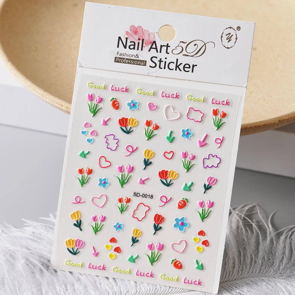 1pc 5D Relief Graffiti Nail art Aufkleber Kaninchen Hund Bär Bogen Nagel Aufkleber Cartoon Thema Selbst-Klebe Aufkleber für DIY Maniküre *