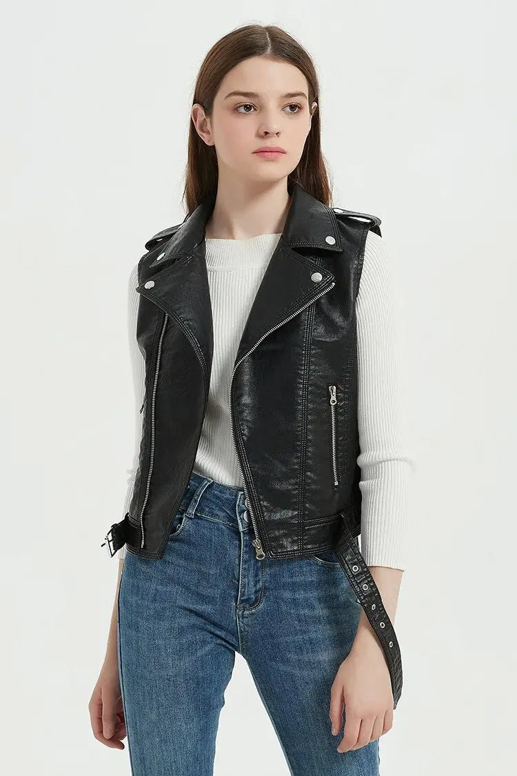 Herbst Streetwear Frauen weiche Pu Weste weiblich plus Größe 5xl Faux Schaffell Revers Mantel Moto Biker Weste Lederjacke