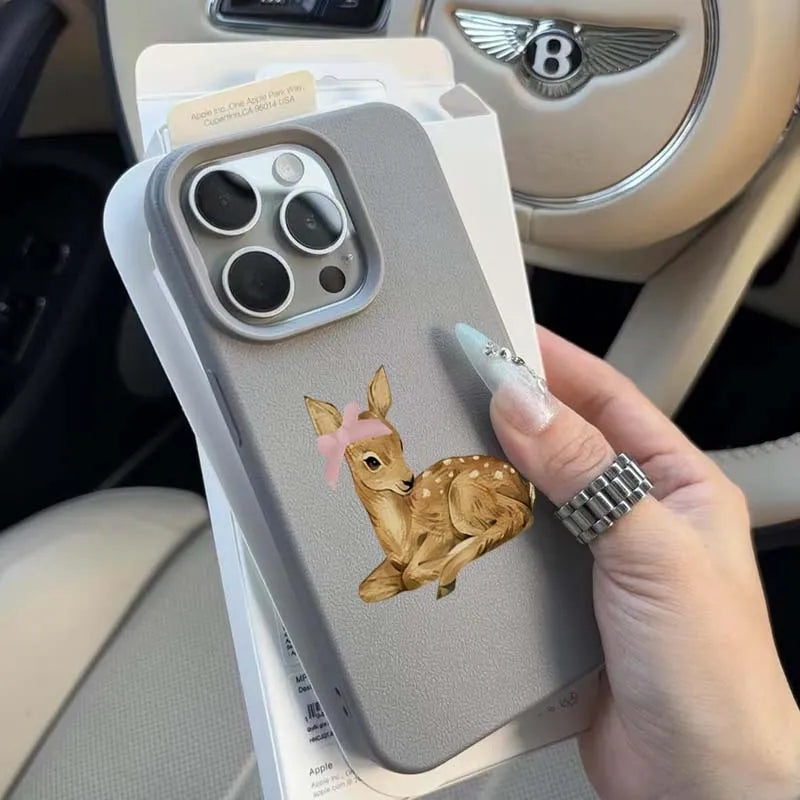 Hirsch Lichee Muster Einfache Retro Handyhülle für iPhone 17 16 15 14 13 12 11 Pro Max XS XR 16 Plus stoßfeste Candy Bumpper Cover