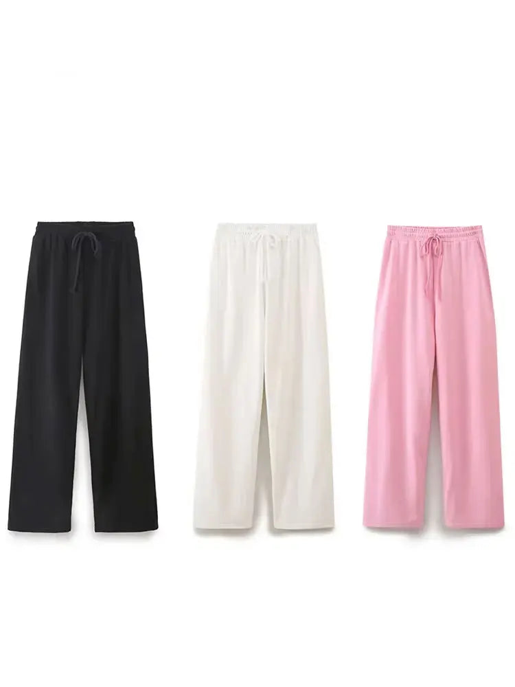HH 2024 sommer Weibliche Feste Gemütliche Hosen Anzug Kurzen Ärmeln O Neck T-Shirt + Kordelzug Jogging Gerade Hosen Kausalen Straße set