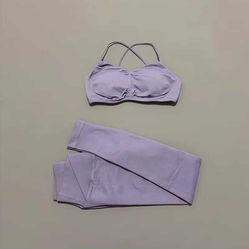 2-teiliges HISTELLO Vision Fitness-Set für Damen, Yoga, nahtloser Cross-BH, Scrunch-Leggings, Anzug für Gym, Pilates, Workout, Sport-Leggings-Set