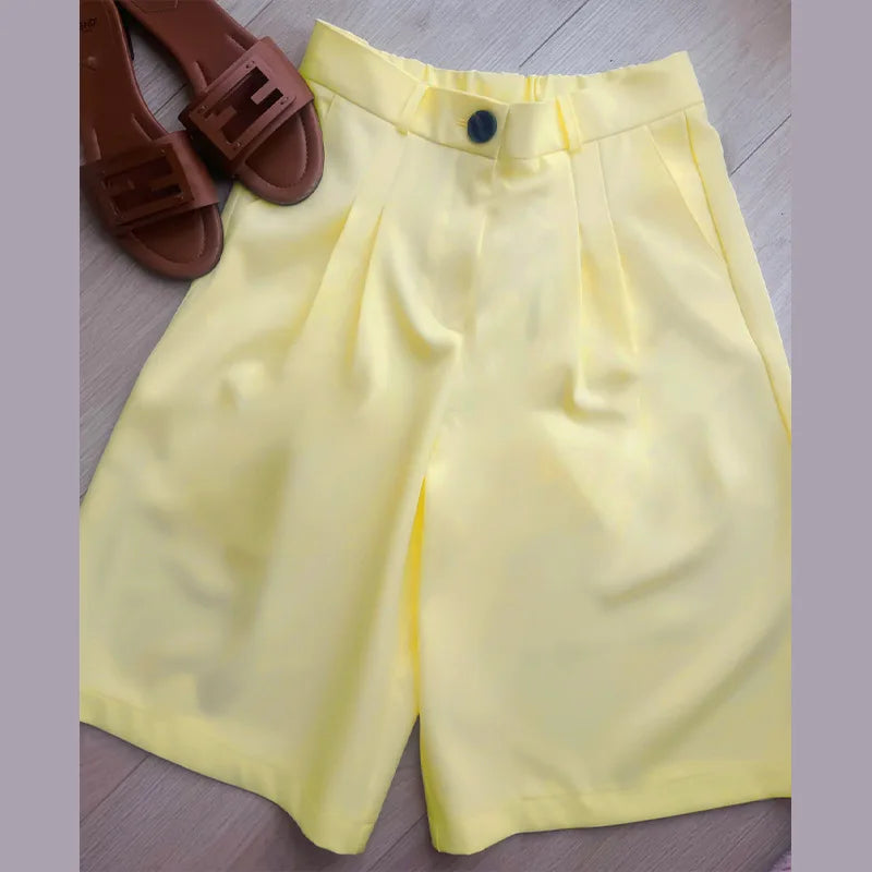 Damen Lockerer Blazer-Anzug Einfarbig Lässiger Umlegekragen Einknopf-Mantel Hochgeschnittene Shorts 2026 Sommer Herbst Formelle Neue Outfits