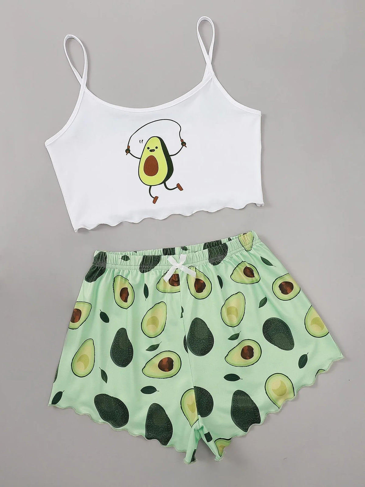 Sommer-Pyjama-Set mit Avocado-Druck für Damen, lässiges Leibchen mit Shorts, sexy Dessous, Nachthemd, Homewear, Nachtwäsche, Unterwäsche
