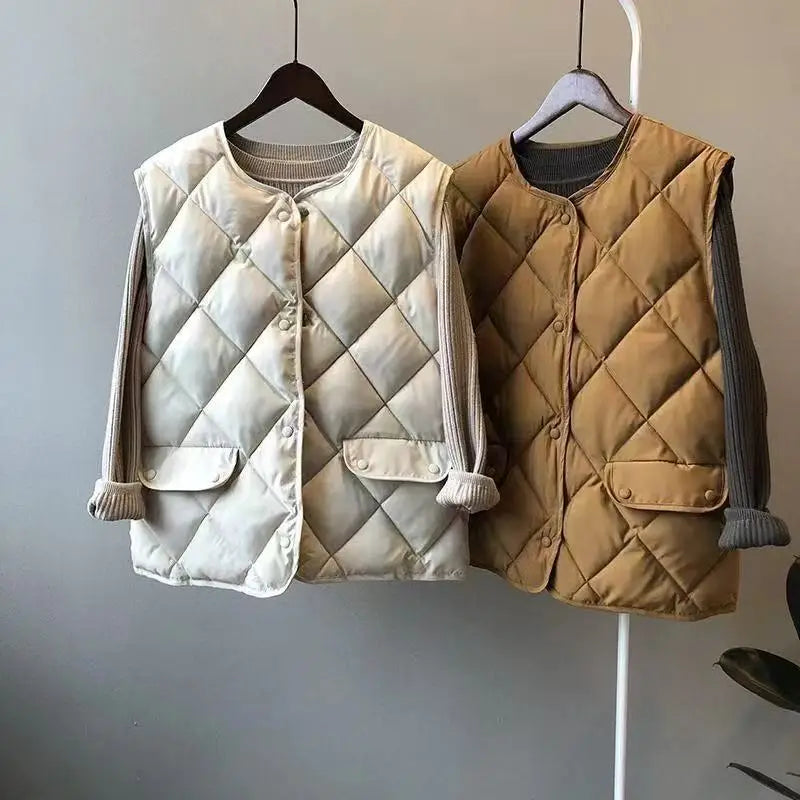 Frauen Herbst Winter Weste Ärmellose Strickjacke Stepp Jacke Chic Tops Warme Taste Tasche Neue Feste Argyle Weste Design Westen