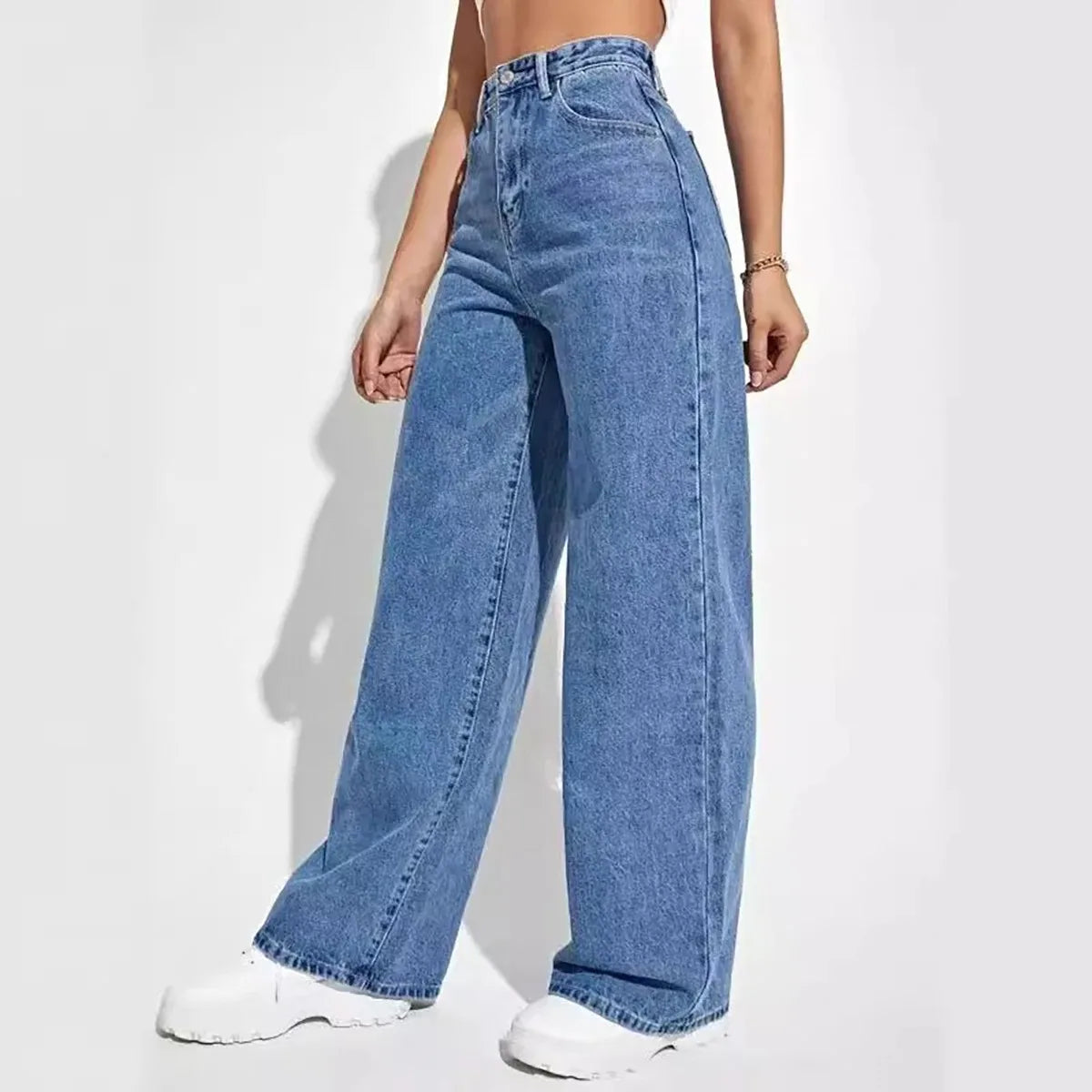 Mode Retro Blue Jeans Damen Y2K High Street Baggy gerade Hose Hoch taillierte All-in-One-dünne Hose