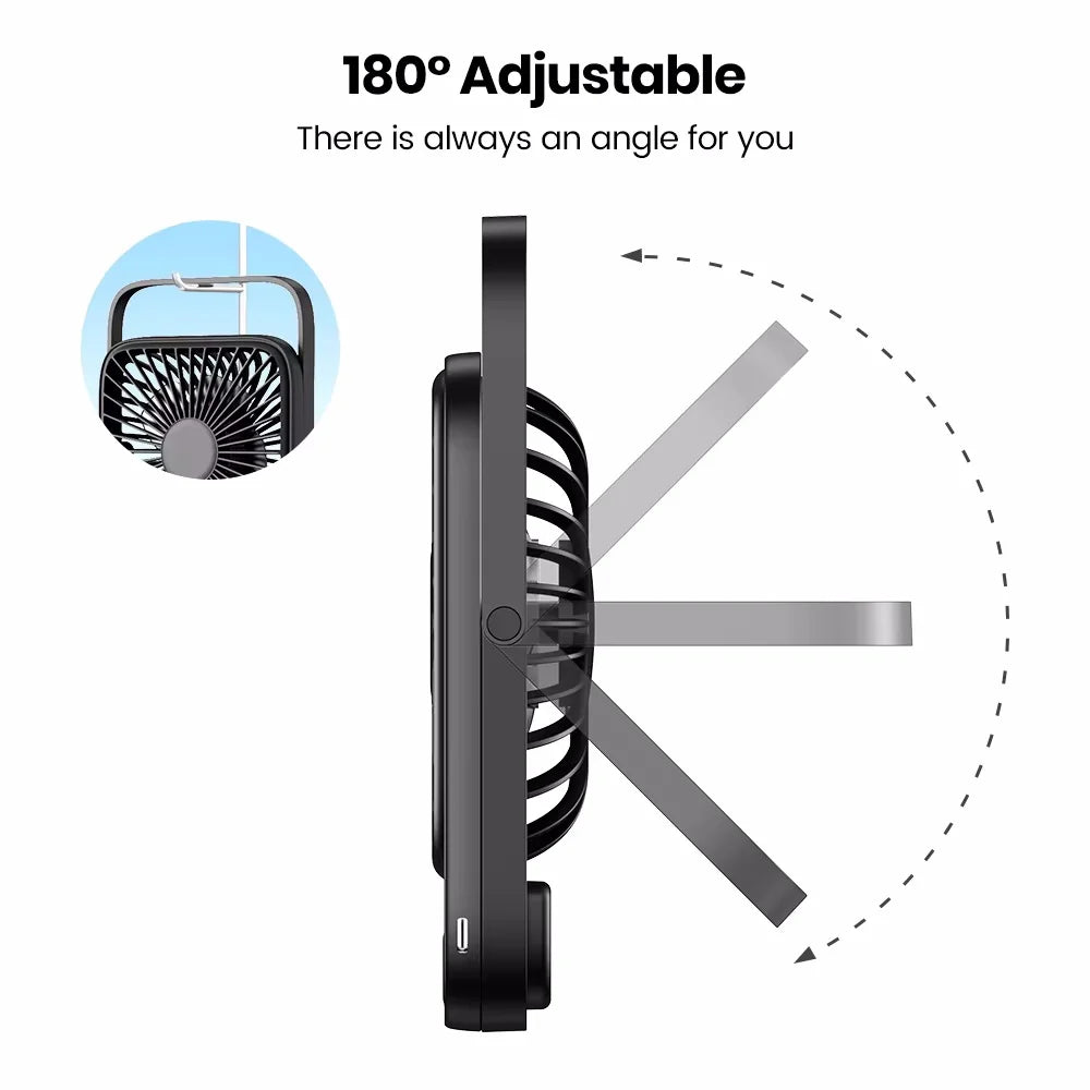 Faltbarer 5-Gang-Ventilator, ultradünn, geräuscharm, starker Wind, tragbar, USB-wiederaufladbar, für Schreibtisch, Wand, Deckenmontage, Kühlung, für den täglichen Gebrauch zu Hause ﻿