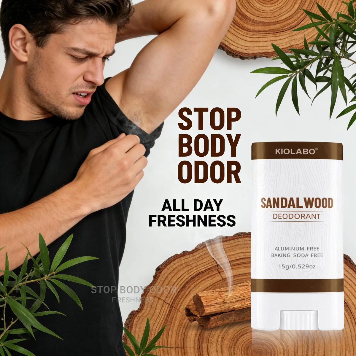 15g Natürlicher Sandelholz-Deodorant-Balsam, Aluminiumfrei, 72 Stunden lang anhaltender Duft für Frauen & Männer, Für alle Körperteile