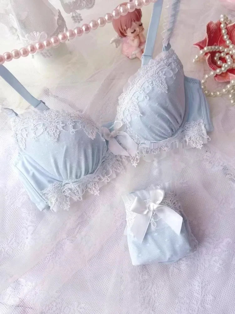 YUQI Sexy japanisches süßes BH-Set, G-Cup, große Körbchen, Damen-Bügel, schwere Spitze, dünne Körbchen, Komfort, reine und sinnliche Dessous, Push-up