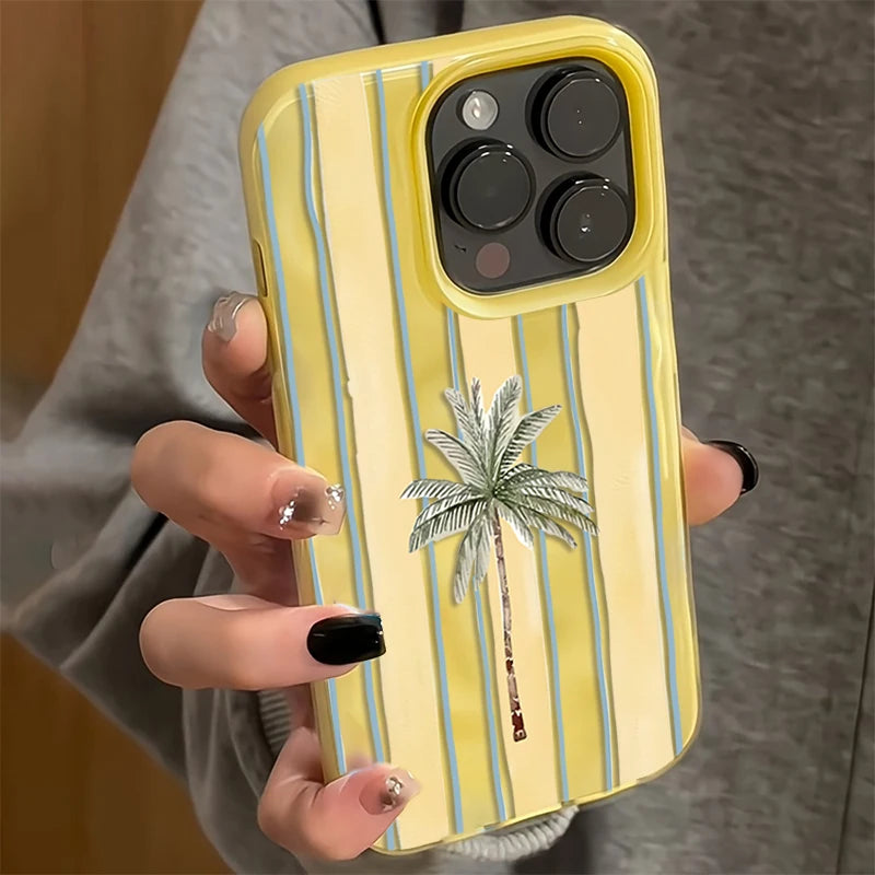 Niedliche gestreifte Palmen-Handyhülle für iPhone 11 12 13 14 Pro 15 16 Plus 17 Pro Max 17 Air 16E – Sommer-Strand-Soft-Schutzhülle stoßfest