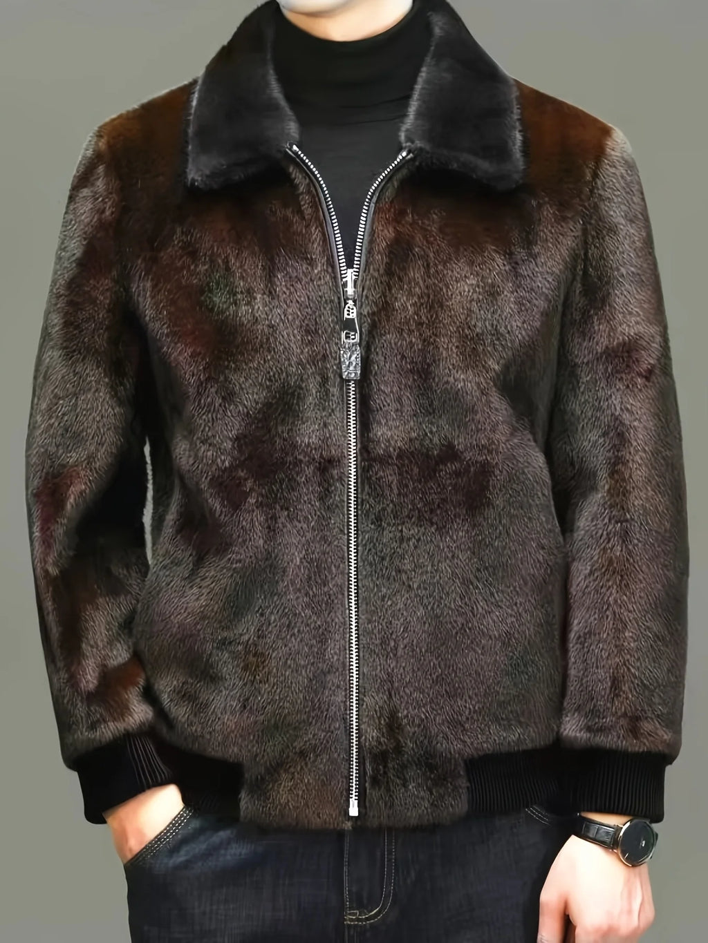 Übergroße Herren-Kunstpelzjacke, Kunstnerz-Mantel, Verdickter Warmer Oberteil, Revers-Nerzjacke, Herbst- und Winterstil