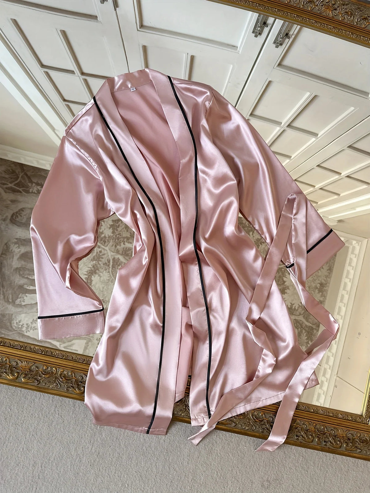 Eleganter Damen-Schlafmantel mit V-Ausschnitt, Selbstbindegürtel, Lockerer Pyjama, Lässiger und Bequemer Schlafzimmer-Bademantel, Loungewear, Nachtwäsche