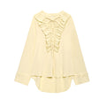 HH Frauen Rüschen Spitze-up Bluse Rock Set Langarm V-ausschnitt Hemd Plissee Midi Rock Mode Dame High Street gelb Outfit