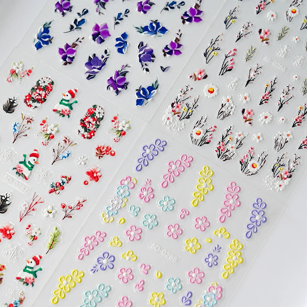 1 Stück 3D Lavendel Blumen Aufkleber für Nägel Frühling Sakura Blumenblätter Selbstklebende Slider Abziehbilder Kunst Maniküre für Dekoration