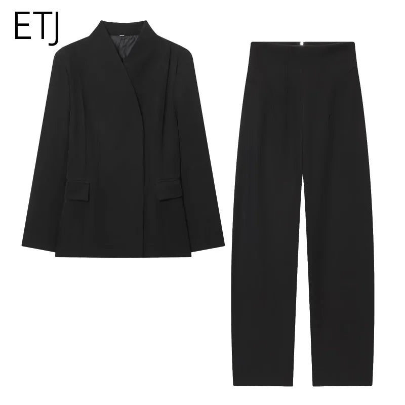ETJ 2025 Damen-Anzugjacke im neuen Modedesign, dreidimensionaler Schnitt, hoher Kragen, schmale Anzugjacke und passende Freizeithose