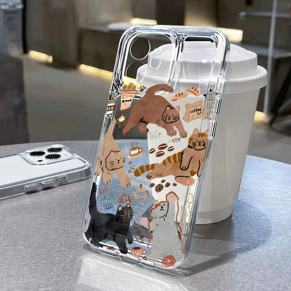 Niedliche Katzen-Handyhülle für iPhone 17 Pro 16 14 13 11 12 15 Pro Max 8 7 Plus 16e Air XR XS SE Stoßfeste Weiche TPU Transparente Schutzhülle