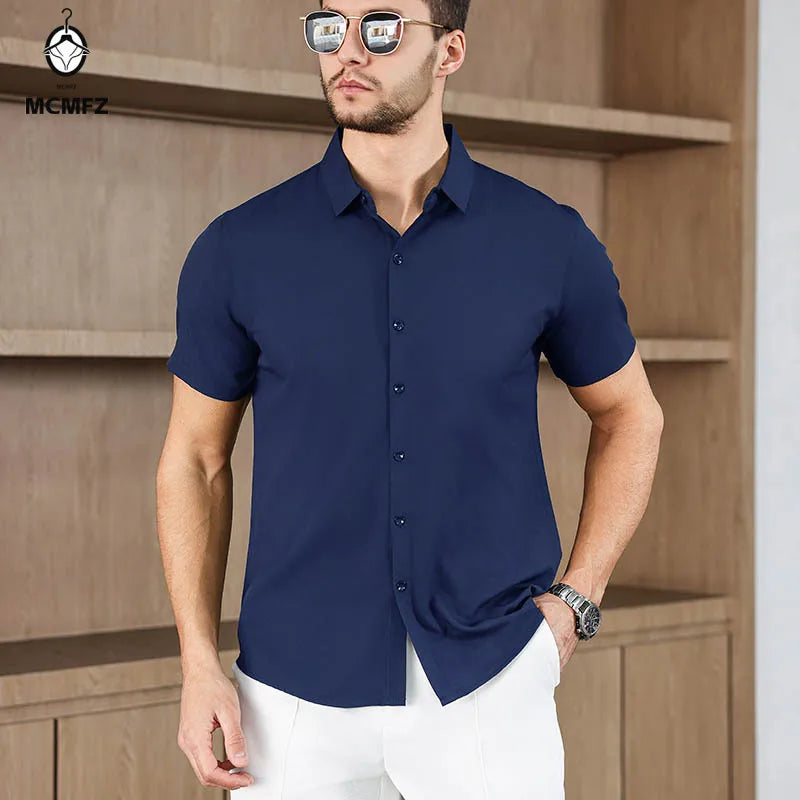 Neues Herren-Business-Casual-Hemd mit kurzen Ärmeln, einfarbig, für Sommermode, ohne Bügeln, bequemes und vielseitiges Oberteil