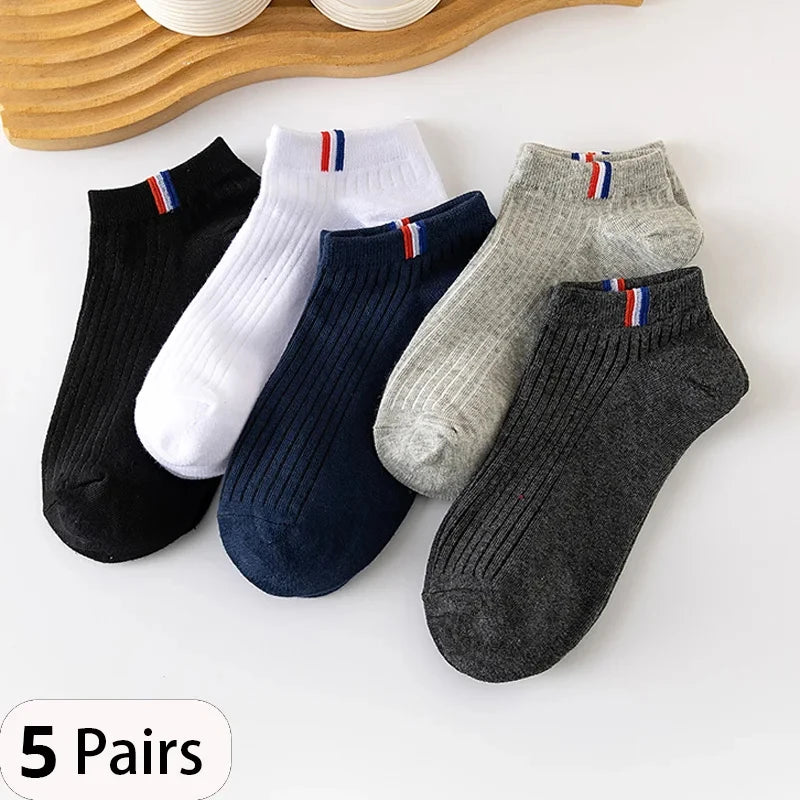 5 Paar dünne, einfarbige Herren-Freizeitsocken, atmungsaktive, schweißabsorbierende Kalibrierungssocken, Sommer-Mischbootssocken
