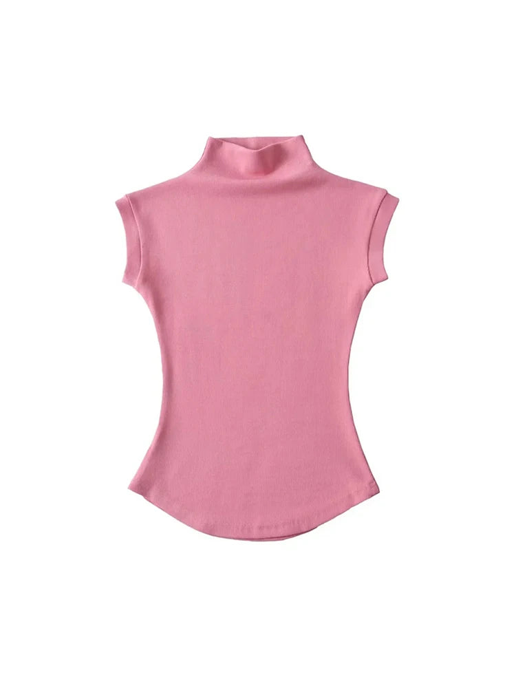 Frauen Sommer Sexy Rollkragen Ärmellose T-Shirts Tops Solide Slim Fit Pullover Casual Tees Shirts Weibliche Streetwear Grundlagen Tees