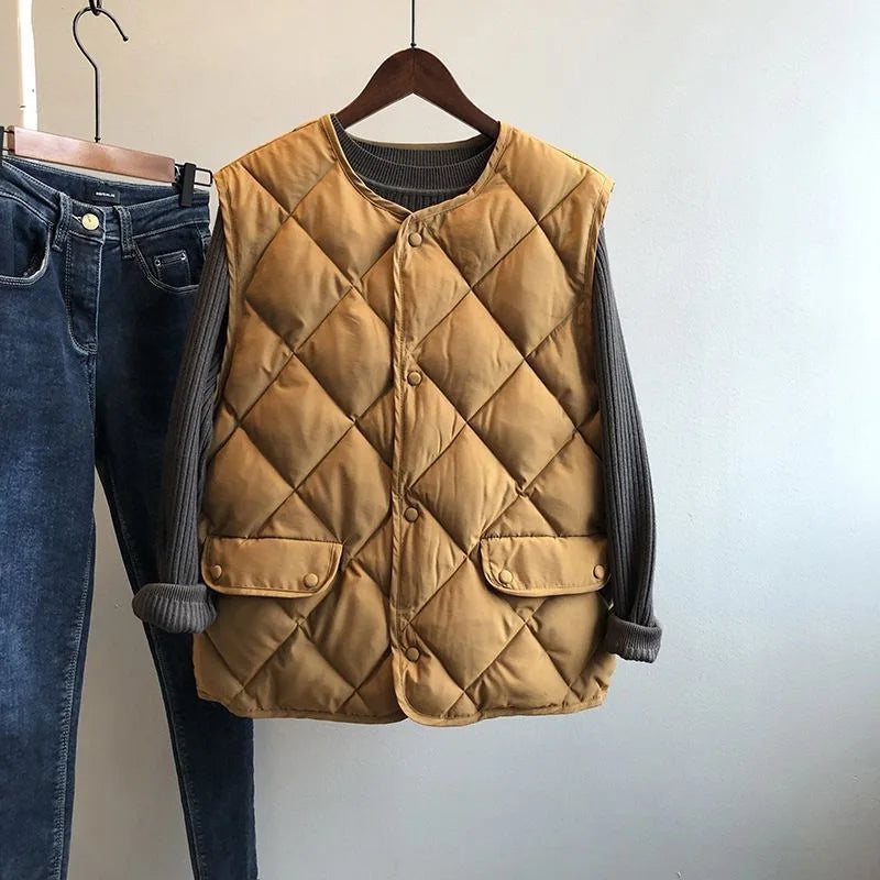 Frauen Herbst Winter Weste Ärmellose Strickjacke Stepp Jacke Chic Tops Warme Taste Tasche Neue Feste Argyle Weste Design Westen
