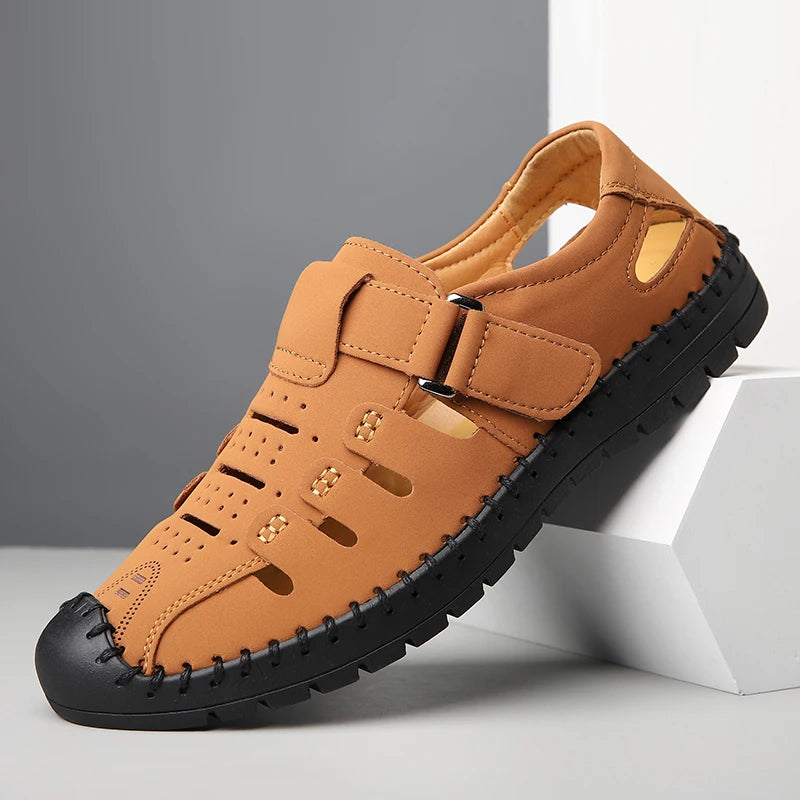 Herren Sommer-Halbschuhe aus Leder mit Lochmuster, atmungsaktiv, bequem, rutschfest, weiche Sohle, Outdoor-Freizeitschuhe - 1375
