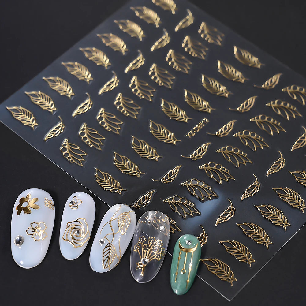 1 Blatt 3D Blattgold Blume Nail Art Aufkleber Blumenstrauß Blütenblatt Retro Nagelaufkleber Selbstklebende Blüte Charmante Maniküre Schieber