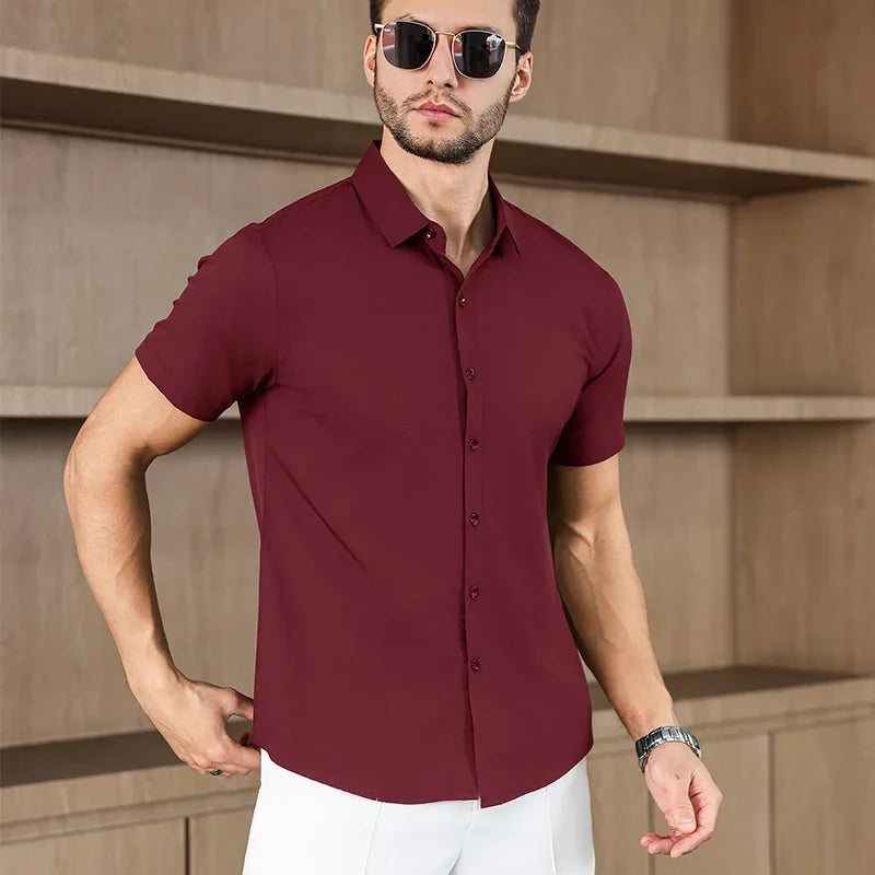 Neues Herren-Business-Casual-Hemd mit kurzen Ärmeln, einfarbig, für Sommermode, ohne Bügeln, bequemes und vielseitiges Oberteil