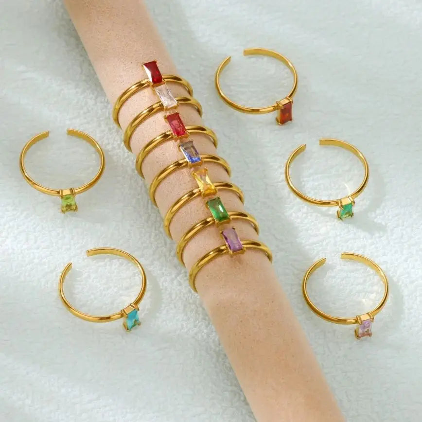 Edelstahl-Geburtsstein-Ringe für Frauen, goldfarben, Zirkon-Geburtsstein-Öffnungsring, minimalistischer Weihnachts- und Geburtstagsschmuck, Geschenk
