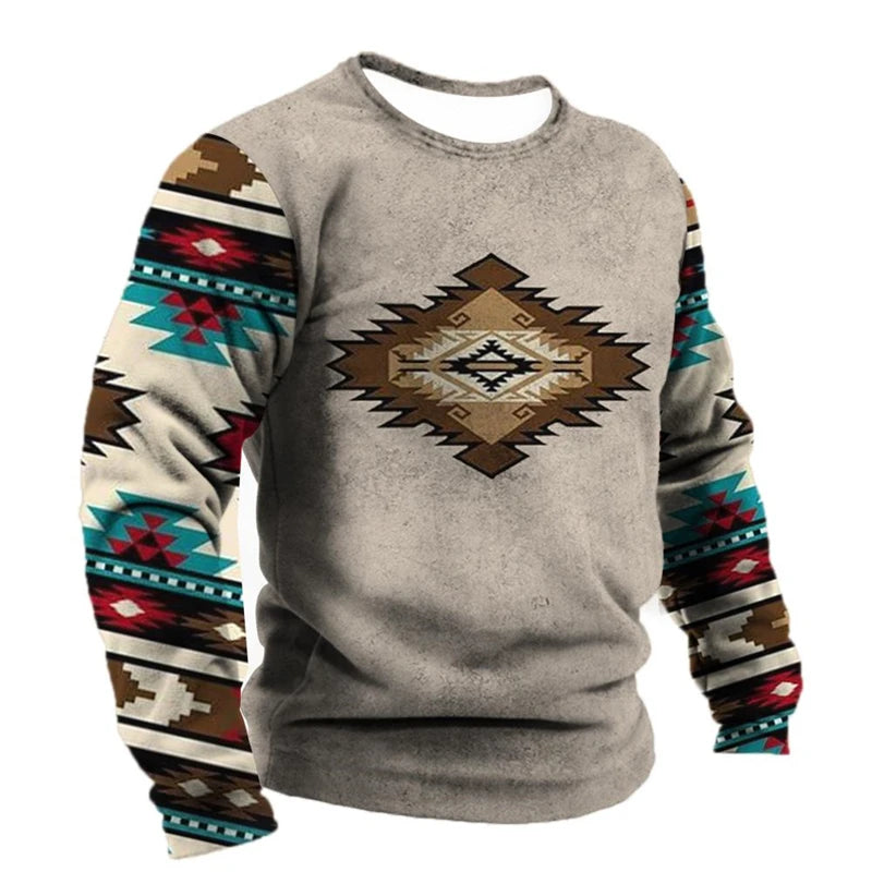 Vintage Ethnic Style Graphic Sweatshirts Spring Autumn Fashion Casual Long Sleeve 3D Printed Tops Loose Streetwear Mens Clothing