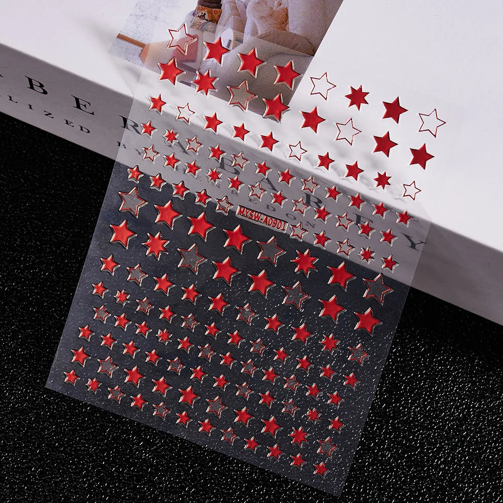 1Pcs 3D Gold/Silber/Weiß/Schwarz/Stern Nail art Aufkleber 3D Holographische Laser Stern Transfer nagel Decals DIY 3D Sterne Nagel Aufkleber