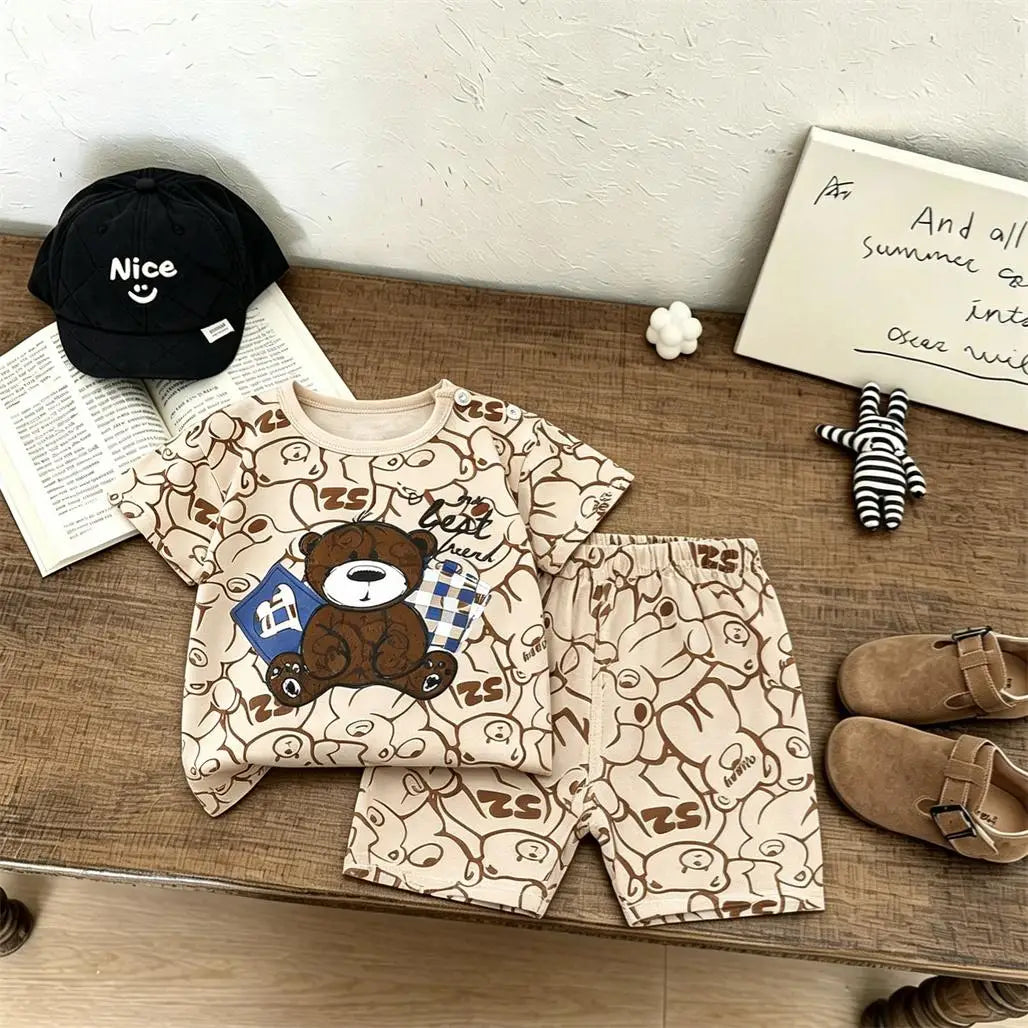 1 2 3 4 Jahre Kinder Niedliches T-Shirt+Shorts Zweiteiliges Set Sommerkleidung Lockere Freizeitoberteile Vielseitige Shorts Anzug für Baby Jungen Mädchen