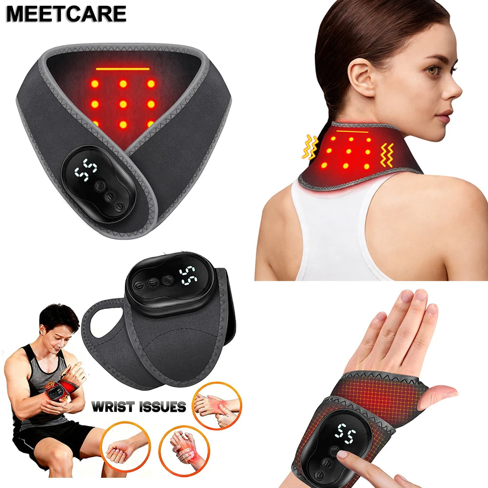 Heizende Nacken- und Handgelenkmassage mit 3 Wärmestufen, elektrische thermische Handgelenkstütze, Wärmepad, Vibrationsmassage für Männer, Frauen, Senioren