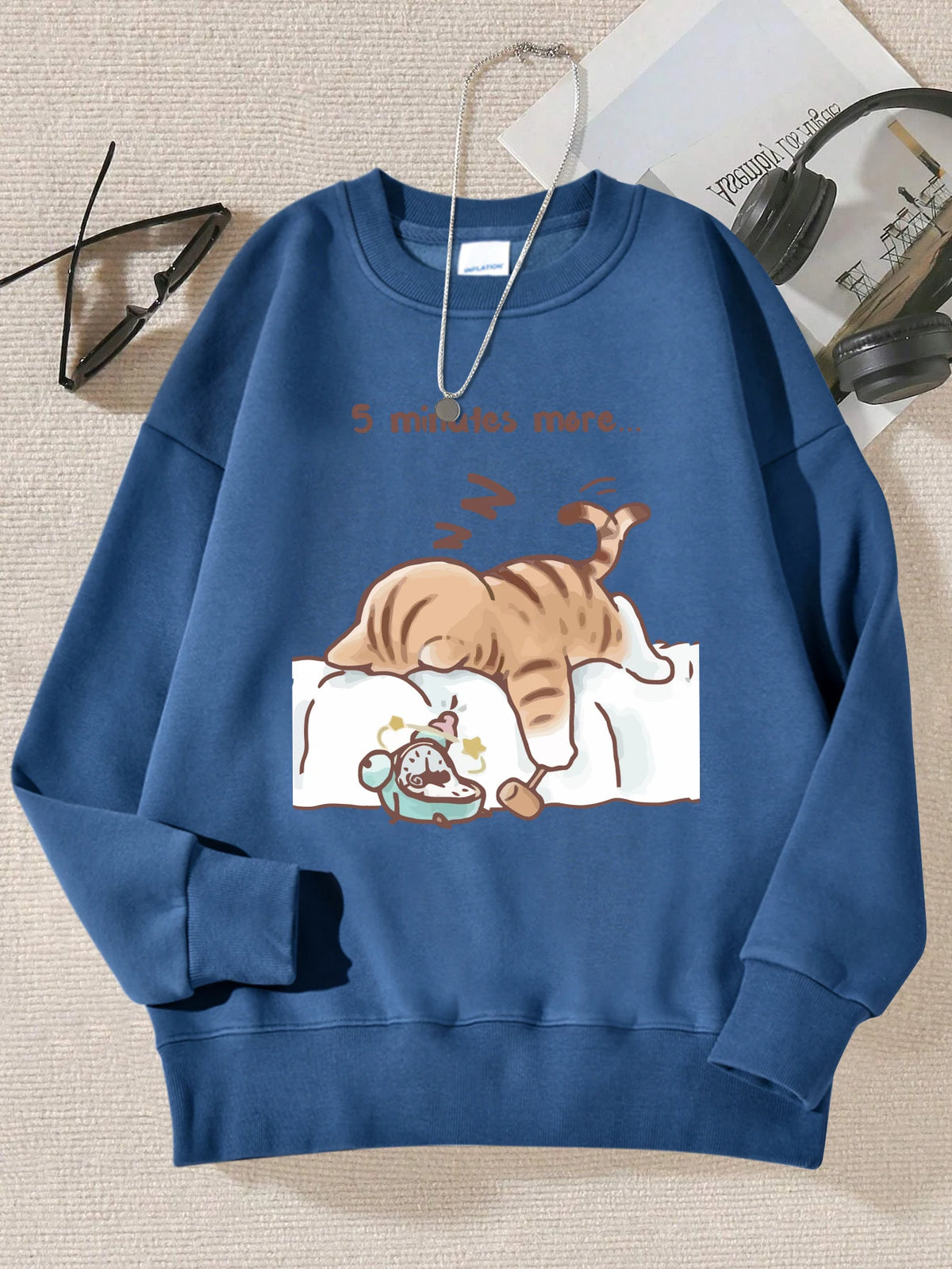 Die Katze, die immer zum Schlafen wünscht, Muster bedruckt, mit Kapuze, Damen, schlicht, warm, Herbst-Sweatshirt, Straße, lässig, Unisex-Pullover