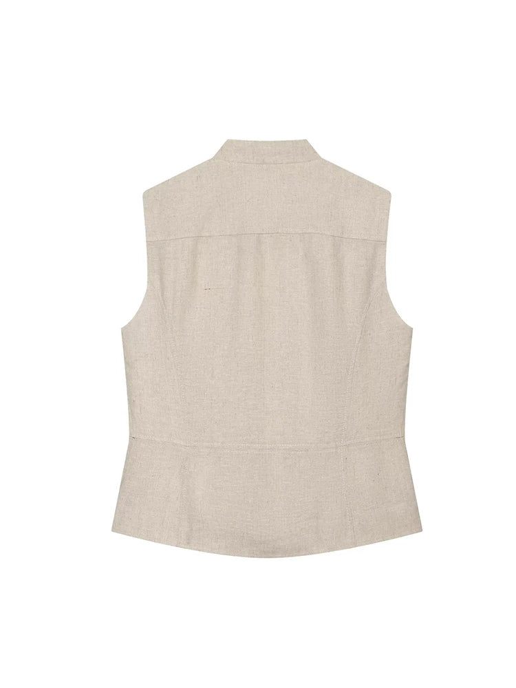    TFMLN Damen Vintage Westen & Mäntel 2026 Sommer Einfarbig Reißverschlüsse Knöpfe Stehkragen Elegante Streetwear Weste Modisch Schmal Geschnitten