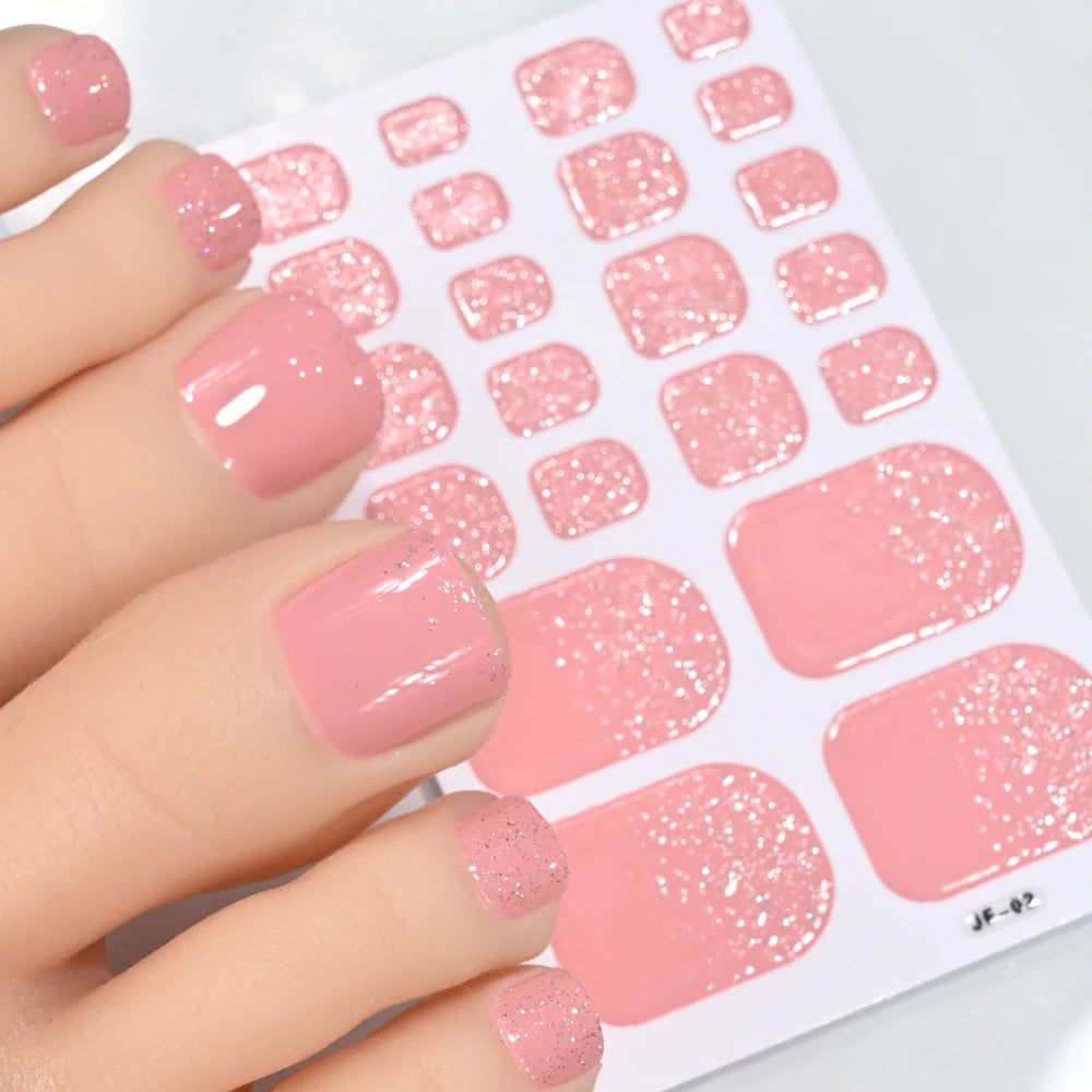22 Tipps Glitzer Zehennagel Aufkleber Wraps selbstklebende Abziehbilder Zehennagellack Streifen Patch Frauen einfarbig volle Abdeckung DIY Fußschieber
