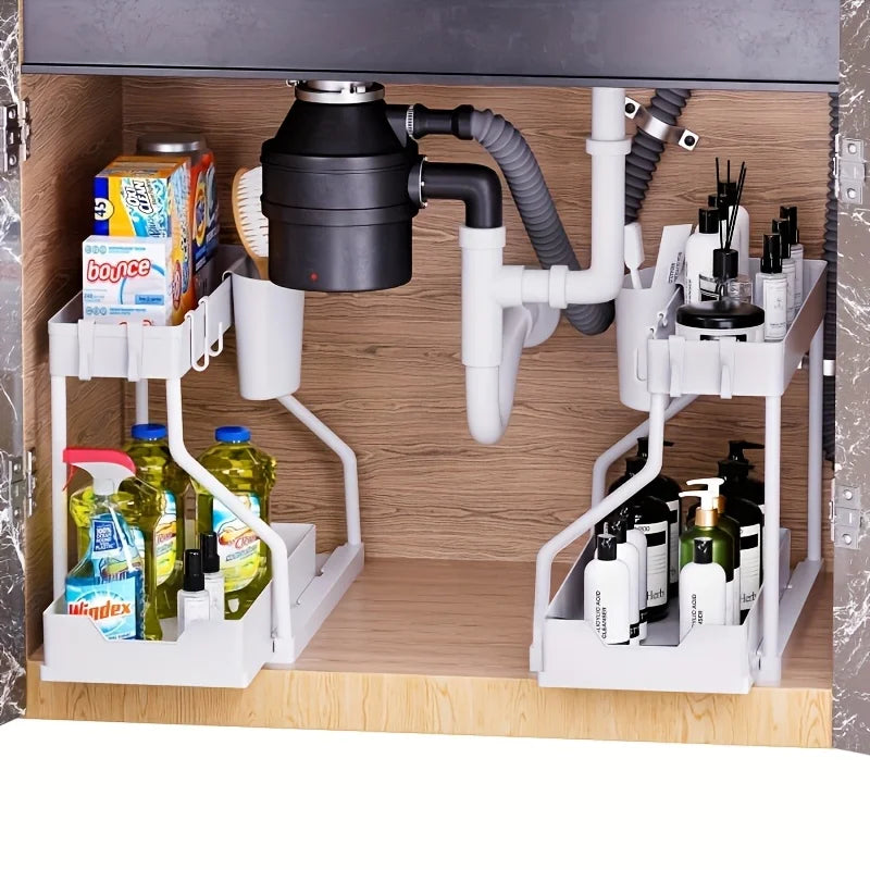 Platzsparender 2-stufiger Organizer unter dem Waschbecken, herausziehbare Aufbewahrungsbox, langlebig, großes Fassungsvermögen, für Küche und Badezimmer, unverzichtbarer Schubladen-Organizer