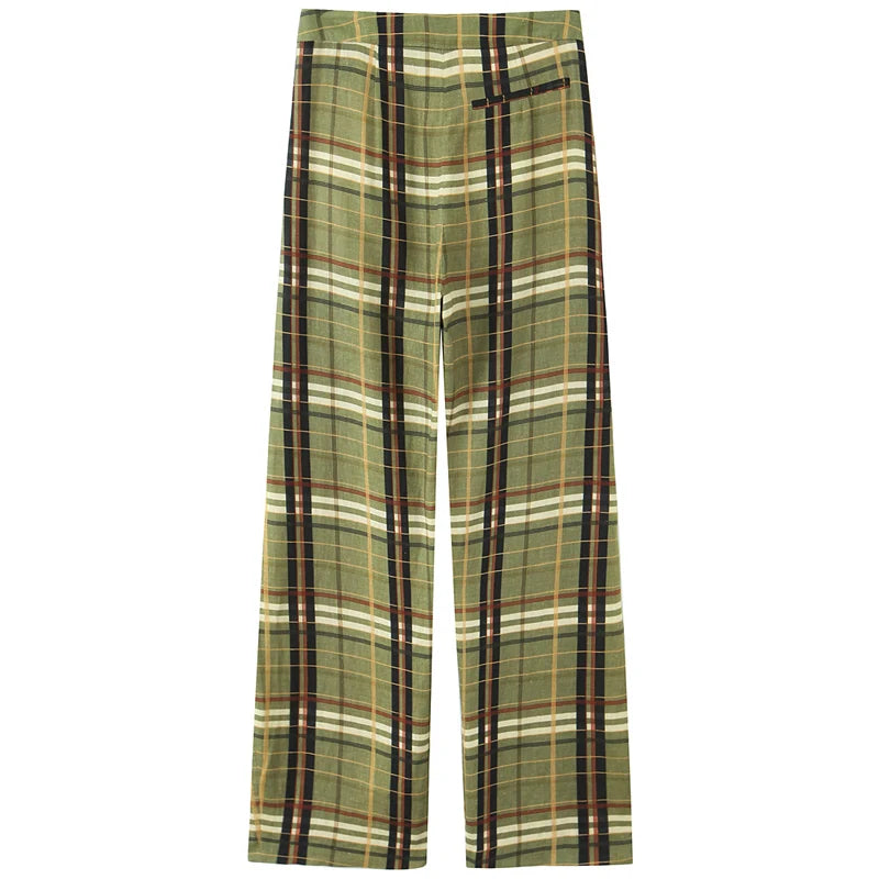 HXAO Karierte Baggy-Hose für Damen, Herbst 2022, Damenmode, Übergröße, hohe Taille, elegante Hose mit weitem Bein, Streetwear-Hose