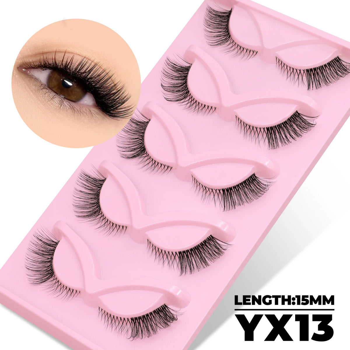 GROINNEYA Katzenaugen-Wimpern, 5 Paar, natürliche künstliche Wimpern, klare Band-Wimpern, natürliches, langes, geflügeltes Ende, längliche Wimpern, Make-up