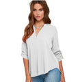 Damen Tops Blusen Langarm V-Ausschnitt Chiffon Bluse Büroarbeit Hemd