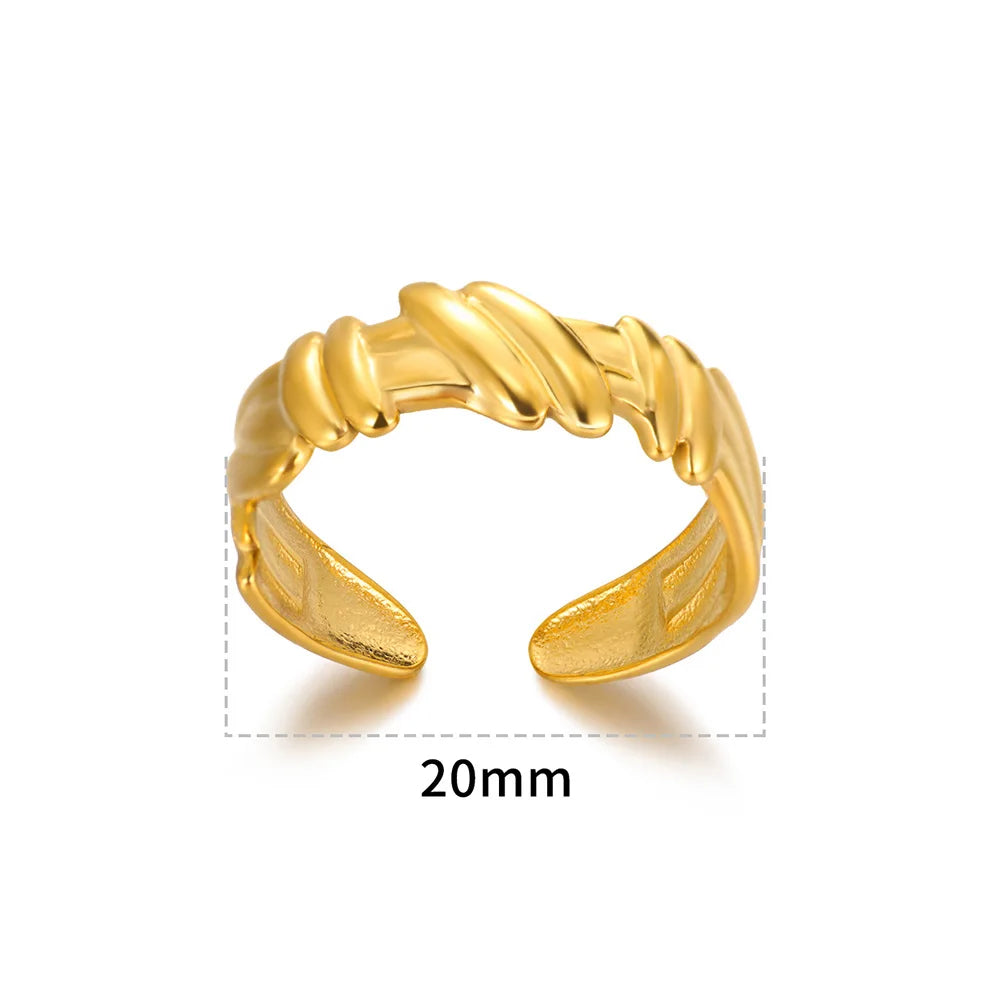 Edelstahl Ringe für Frauen Gold Farbe Unregelmäßige Geometrische Offenen Ring Vintage Wasserdicht Hochzeit Schmuck Teil Zubehör Gif